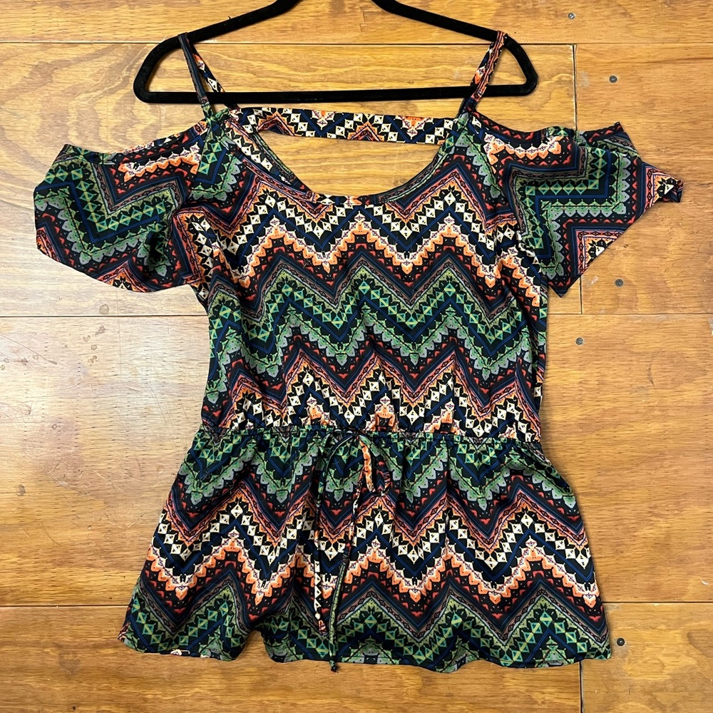 Lily White Multicolor Geometric Tie Waist Top
